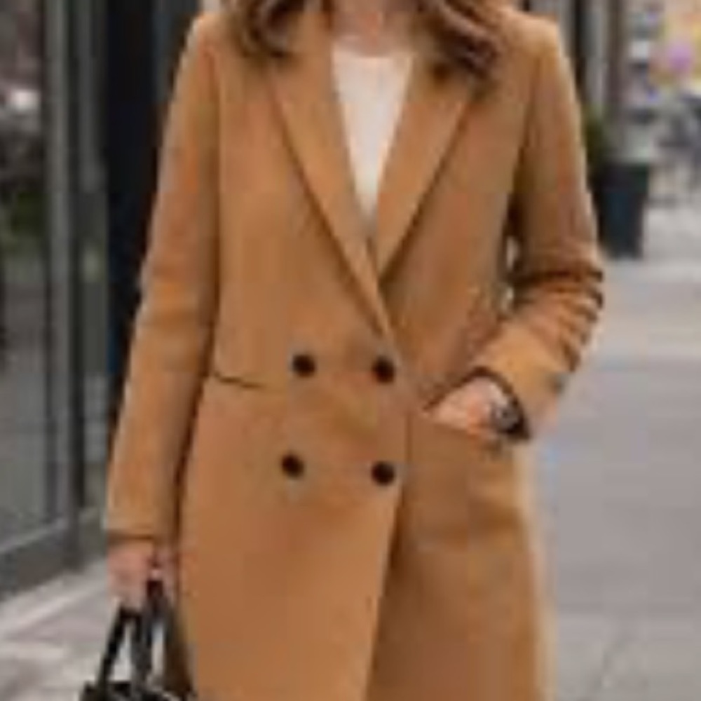 FOREVER 21 Wool Blend Double-Breasted Peacoat Camel Brown Size Small